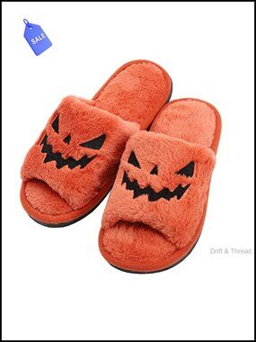 Spooky Halloween Fuzzy Slippers Open Toe Plush Faux Fur House Shoes